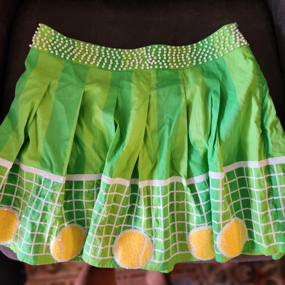 Queen Of SPARKLES Green Pleated Skirt with Beaded Waist